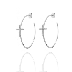 Silver Zircon Earrings Zirconia Earrings - 28mm Cross Hoop