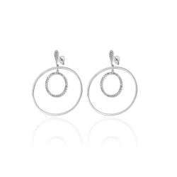 Silver Zircon Earrings Zirconia Earrings - 35mm Hoop