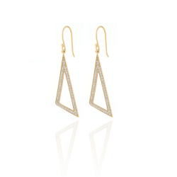 Silver Zircon Earrings Triangle Zirconia Earrings - 49 mm - Gold Plated and Rhodium Silver