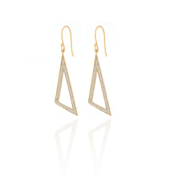 Boucles D'Oreilles Argent Zircone Boucles d'oreilles Triangle Zirconia - 49 mm - Plaqué or et argent rhodié