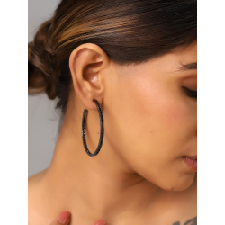 Boucles D'Oreilles Argent Zircone Créoles - Zircon noir et blanc - 54 mm (50mm à l'intérieur)