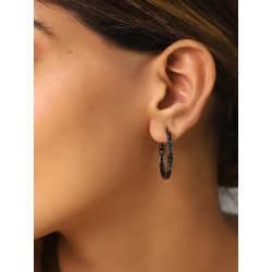 Boucles D'Oreilles Argent Zircone Créoles - Zircon noir - 29 mm (25mm à l'intérieur) - Plaqué ruthénium