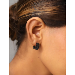 Boucles D'Oreilles Argent Zircone Créoles - Zircon noir - 15 mm (10mm à l'intérieur) - Plaqué ruthénium