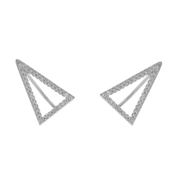 Silver Zircon Earrings Zirconia Earrings - Triangle