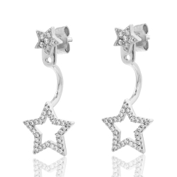 Silver Zircon Earrings Zirconia Earrings - Ear Jacket Star