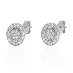 Silver Zircon Earrings Zirconia Earrings - Button 10mm