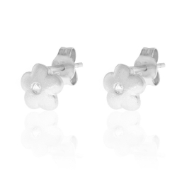 Silver Zircon Earrings Zirconia Earrings - Flower 7mm