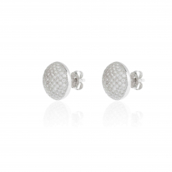 Silver Zircon Earrings Circle Earrings - White and Black Zirconia - 13 mm - Rhodium Plated Silver