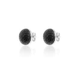 Silver Zircon Earrings Circle Earrings - White and Black Zirconia - 13 mm - Rhodium Plated Silver