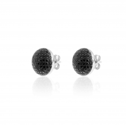 Boucles D'Oreilles Argent Zircone Boucles d'Oreilles Cercle - Zircones Blanches et Noires - 13 mm - Argent Rhodié