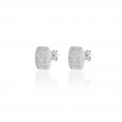 Silver Zircon Earrings Rectangular Earrings - White and Black Zirconia - 8*11 mm - Rhodium Plated Silver