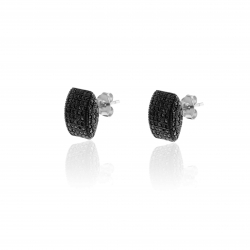 Boucles D'Oreilles Argent Zircone Boucles d'Oreilles Rectangulaires - Zircones Blanches et Noires - 8*11 mm - Argent Rhodié