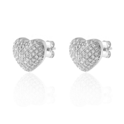 Silver Zircon Earrings Zirconia Earrings - Heart 11 * 12 mm