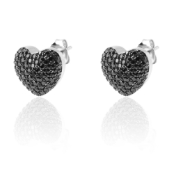 Silver Zircon Earrings Zirconia Earrings - Heart 11 * 12 mm