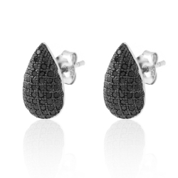 Boucles D'Oreilles Argent Zircone Boucles d'oreilles goutte - Zircone blanche et noire - 12*7 mm - Argent plaqué Rhodium