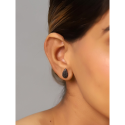 Boucles D'Oreilles Argent Zircone Boucles d'oreilles goutte - Zircone blanche et noire - 12*7 mm - Argent plaqué Rhodium