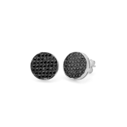 Silver Zircon Earrings Circle Earrings - Black Zirconia - 12 mm - Rhodium Plated Silver