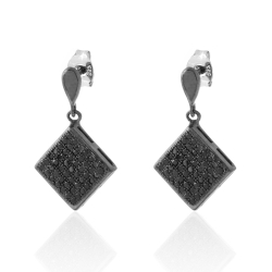 Silver Zircon Earrings Zirconia Earrings - 22 mm - Rhodium Silver and Ruthenium Plated