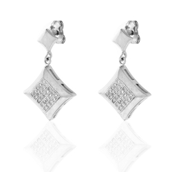 Silver Zircon Earrings Zirconia Rhombus Earrings - 23 mm - Rhodium Silver and Ruthenium Plated