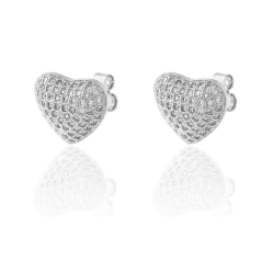 Silver Zircon Earrings Zirconia Earrings - Heart 9 * 12