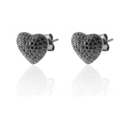 Silver Zircon Earrings Zirconia Earrings - Heart 9 * 12