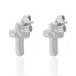 Silver Zircon Earrings Zirconia Earrings - Cross