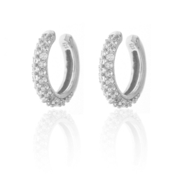 Silver Zircon Earrings Earcuff Hoop - Zircon White