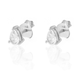 Silver Zircon Earrings Zirconia Earrings - Lagrima 6 * 4mm - Silver Plate