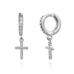 Boucles D'Oreilles Argent Zircone Boucle d'oreille Anneau 7 mm Croix CZ