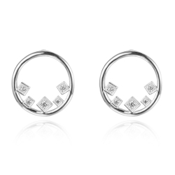 Silver Zircon Earrings Circle Earring - White Zircon