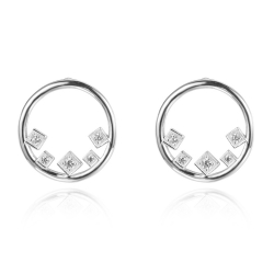 Silver Zircon Earrings Circle Earring - White Zircon