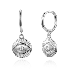 Silver Zircon Earrings Eye Earring - White Zirocon - Plata Rodida