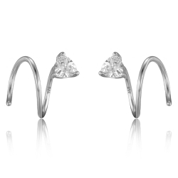 Silver Zircon Piercings Spiral Earring - White Zircon