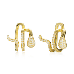 Silver Zircon Earrings Earcuff Earrings - Snake White Zirconia