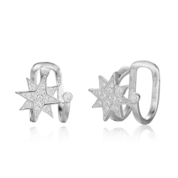 Silver Zircon Earrings Earcuff Earrings - Star - White Zirconia