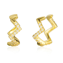 Silver Zircon Earrings Zirconia Earrings - Zigzag Earcuff - Rhodium Silve