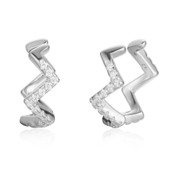 Silver Zircon Earrings Zirconia Earrings - Zigzag Earcuff - Rhodium Silve