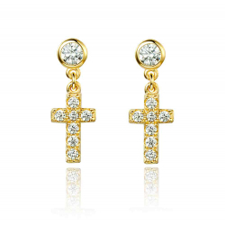 Silver Zircon Earrings Cross Earrings - 17 mm - White Zirconia