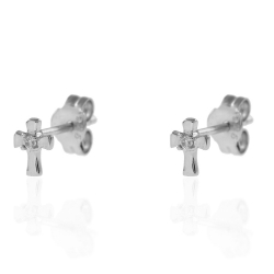 Silver Zircon Earrings Zirconia Earrings - Cross