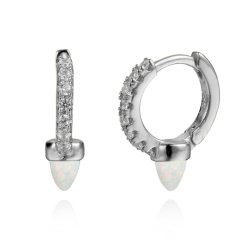 Silver Stone Earrings Zirconia Earrings - Hoop