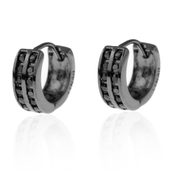 Ohrringe Silber Zirkonia Ohrringe - Schwarzer Zirkonia - 13 mm (9 mm innen) - Ruthenium plattiert