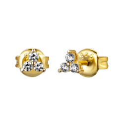 Silver Zircon Earrings Zirconia Earrings - 4mm Flower - Gold Plated Silver and Rhodium Silver