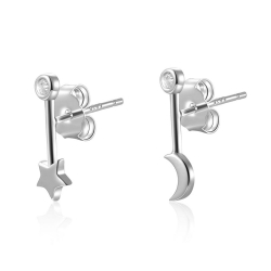 Silver Zircon Earrings Zirconia Earrings - Moon Star -