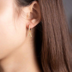 Silver Zircon Earrings Zirconia Earrings - Letter