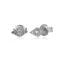 Silver Zircon Earrings Zirconia Earrings - Rhombus