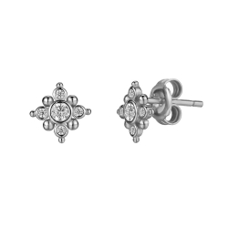 Silver Zircon Earrings Zirconia Earrings - Flower