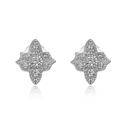 Silver Zircon Earrings Zirconia Earrings - Flower