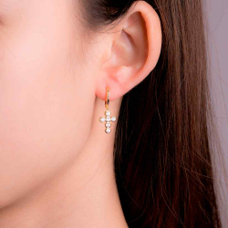 Silver Zircon Earrings Zirconia Earrings - Cross