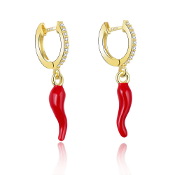 Silver Zircon Earrings Zirconia Earrings - Chilli Enamel - Gold Plated and Rhodium Silver