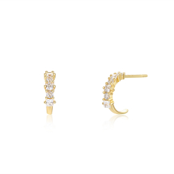 Silver Zircon Earrings Zirconia Earrings - Semi Circle